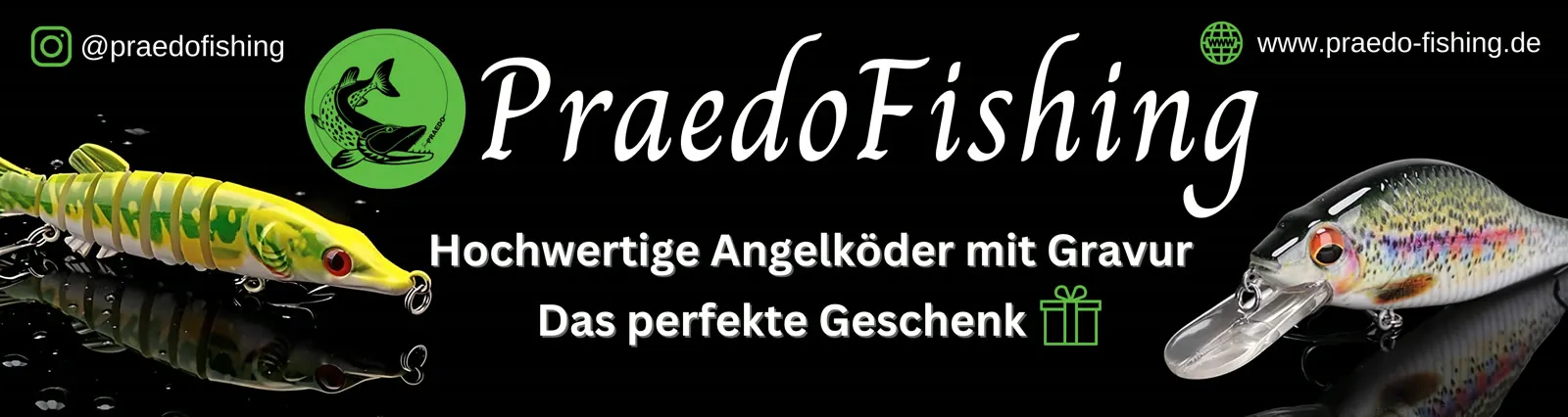 Werbebanner von PraedoFishing — Angelköder mit Gravur